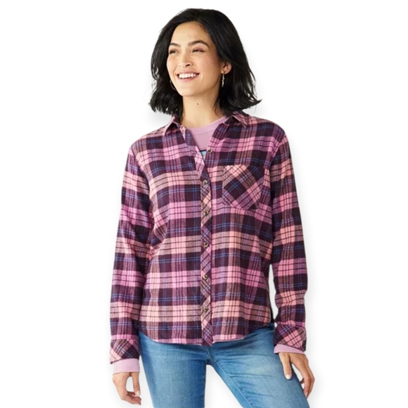 Sonoma Tops - Sonoma Women's Pink and Purple Plaid Button Down Shirt Size XXL Flannel